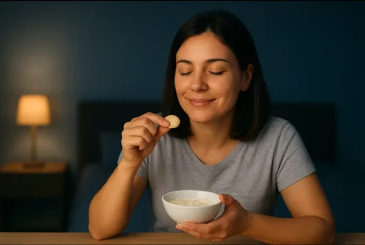 Donna che prepara uno spuntino serale leggero e salutare