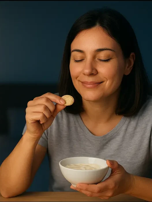 Donna che prepara uno spuntino serale leggero e salutare
