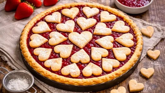 una crostata con dei cuori per decorare