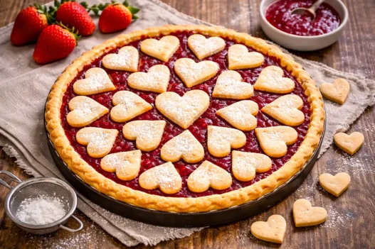 una crostata con dei cuori per decorare