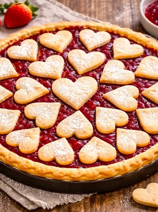 una crostata con dei cuori per decorare