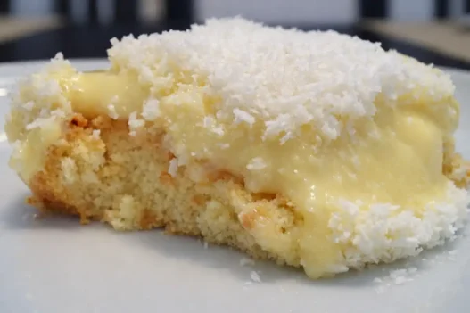 Una fetta di torta alla crema e granella di cocco