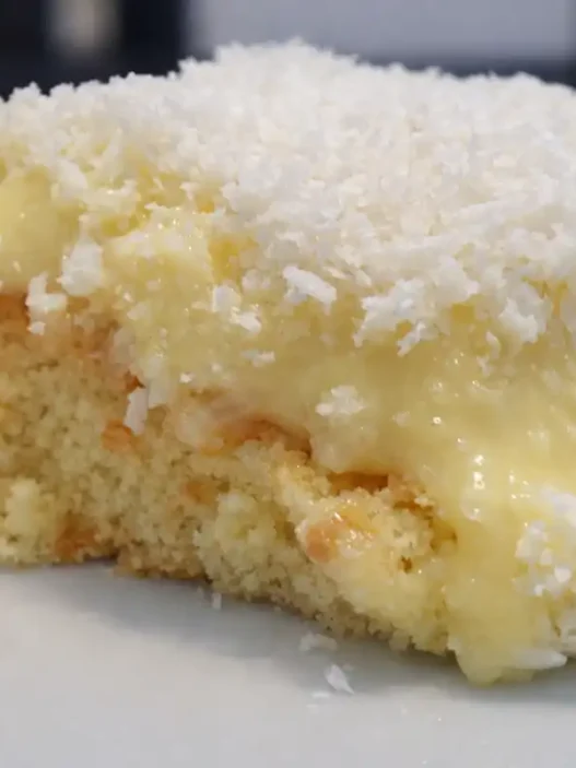 Una fetta di torta alla crema e granella di cocco