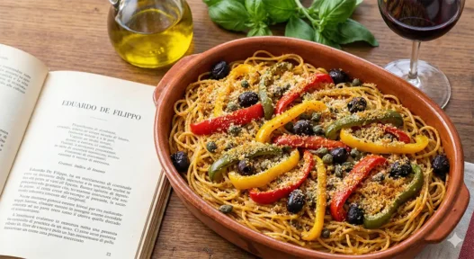 Una pirofila con gli spaghetti con i peperoni di Eduardo