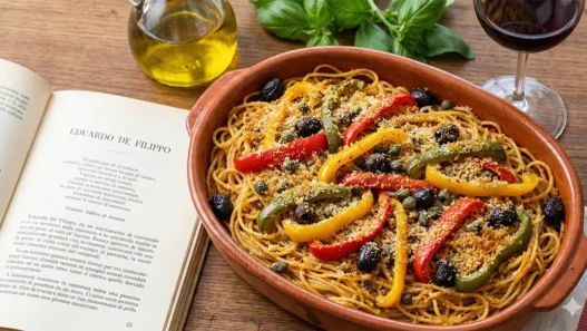 Una pirofila con gli spaghetti con i peperoni di Eduardo