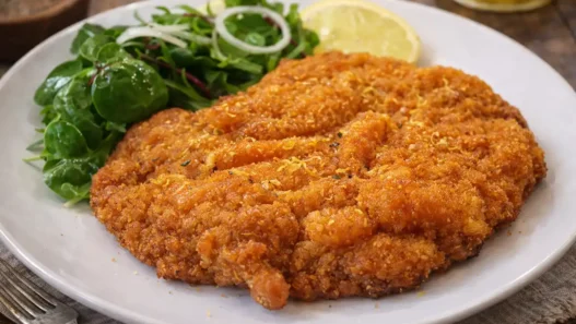 Una cotoletta con una panatura croccante