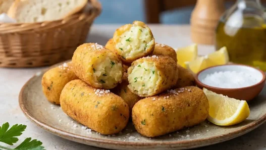 Un piatto di cazzilli siciliani su un piatto con sale e limone
