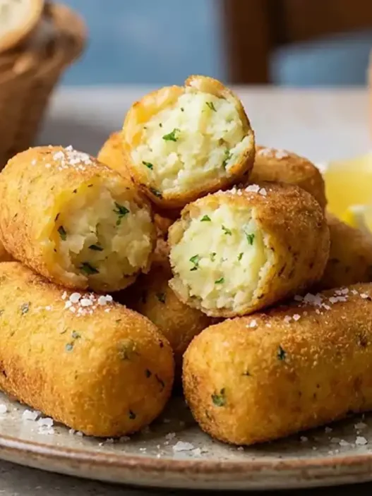 Un piatto di cazzilli siciliani su un piatto con sale e limone