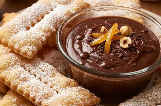 Vassoio di chiacchiere di Carnevale dorate e friabili coperte di zucchero a velo, preparate con il Bimby.