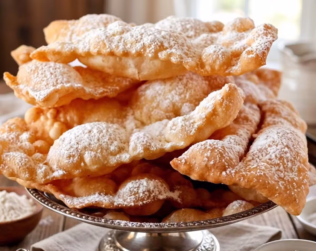 chiacchiere fritte su un vassoio d'argento