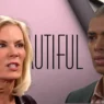 Brooke Logan con espressione arrabbiata discute con Zende negli uffici della Forrester Creations