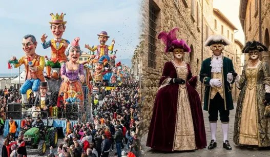 Carri allegorici a Viareggio e maschere barocche a Castiglion Fibocchi
