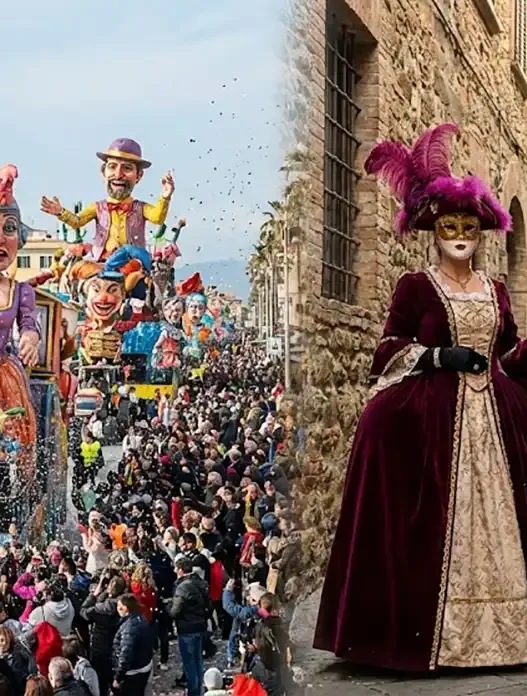 Carri allegorici a Viareggio e maschere barocche a Castiglion Fibocchi