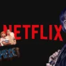 Collage con Jenna Ortega in Mercoledì e il logo Netflix