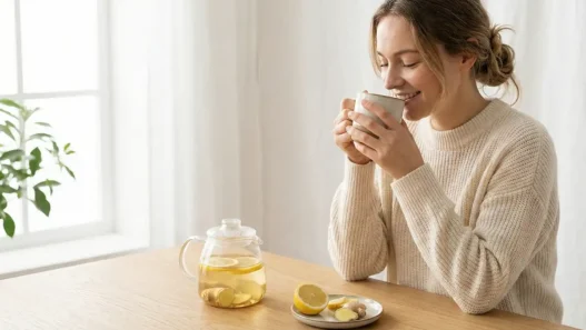 Donna beve tisana detox post befana dieta.