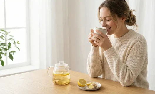 Donna beve tisana detox post befana dieta.