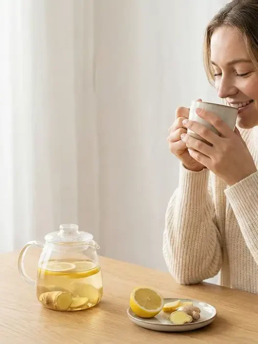 Donna beve tisana detox post befana dieta.
