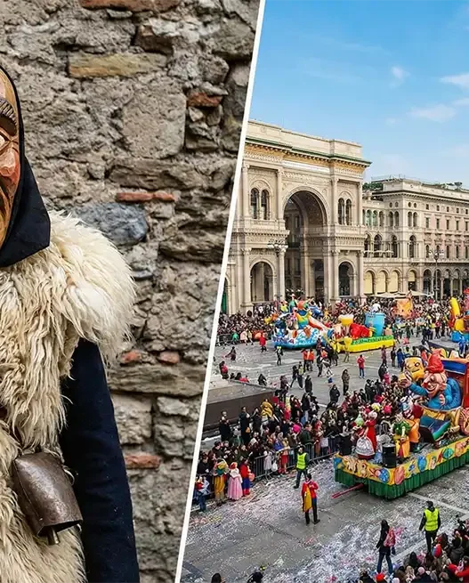 Maschera tradizionale del Carnevale di Schignano e sfilata in Piazza Duomo a Milano