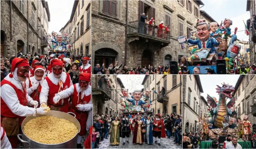 Maschere tradizionali e carri allegorici nel borgo di Ronciglione