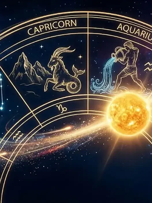 Ruota dello zodiaco con il Sole che passa dal Capricorno all'Acquario