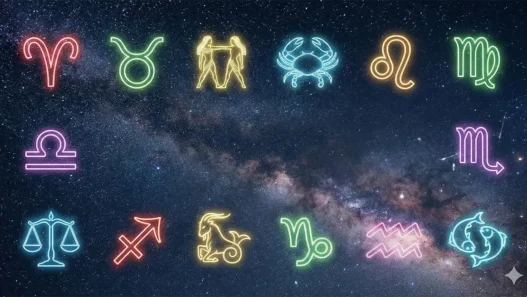Simboli dei segni zodiacali su sfondo cielo stellato