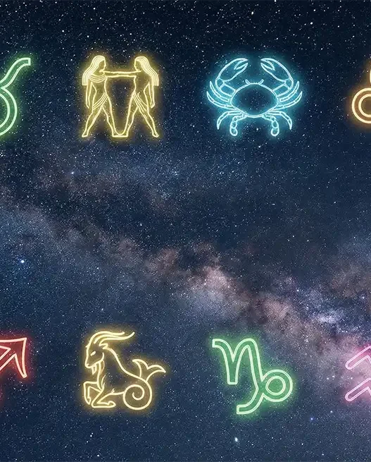 Simboli dei segni zodiacali su sfondo cielo stellato
