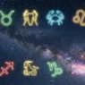 Simboli dei segni zodiacali su sfondo cielo stellato