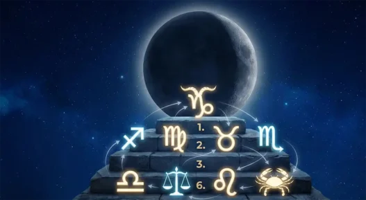 Simboli zodiacali in classifica con la Luna Nuova in sottofondo