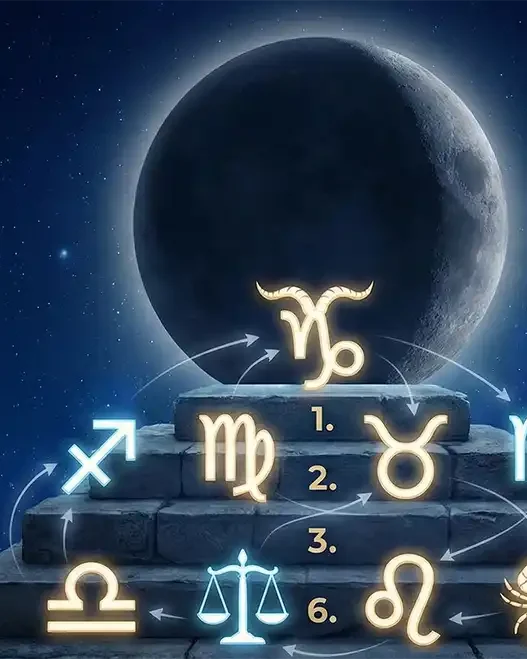 Simboli zodiacali in classifica con la Luna Nuova in sottofondo
