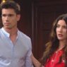 Steffy Forrester con espressione terrorizzata parla con Finn
