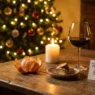Tavolo preparato per la Befana vino e mandarini notte 5 gennaio.