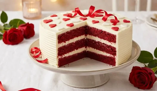 Torta Red Velvet su un tavolo bianco per San Valentino