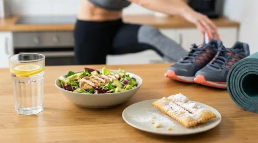 Una donna che si prepara a fare sport per smaltire i dolci di carnevale