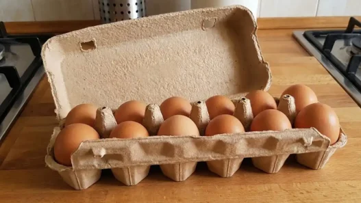 Una confezione da 12 uova su piano di una cucina