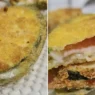 Involtini di zucchine croccanti con cuore di prosciutto e provola filante, cotti in friggitrice ad aria, serviti su un piatto con una spruzzata di olio
