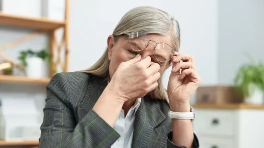 Donna stanca che cerca di rimanere sveglia nei periodi di stress