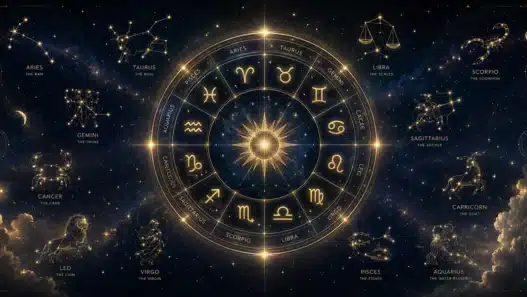 Una luminosa ruota dello zodiaco dorata su uno sfondo stellato, che rappresenta le previsioni astrologiche e l'oroscopo del 19 agosto 2026 per tutti i segni