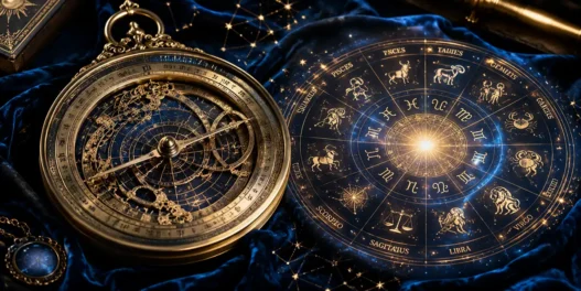 Elegante ruota dello zodiaco dorata su sfondo blu notte, simbolo delle previsioni astrologiche per l'oroscopo del 20 agosto 2026.