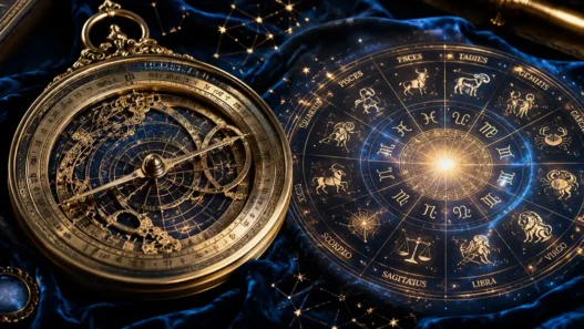 Elegante ruota dello zodiaco dorata su sfondo blu notte, simbolo delle previsioni astrologiche per l'oroscopo del 20 agosto 2026.