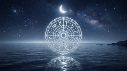 Ruota dello zodiaco argentata e luminosa sotto un cielo stellato, simbolo dell'oroscopo del 29 agosto 2026.
