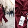 Ragazza indossa un abito elegante low cost di Zara color borgogna, il vestito virale su TikTok per le tendenze moda 2026.