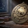 Astrolabio antico in ottone illuminato dalla luna che segna il segno zodiacale della Vergine per l'oroscopo del 3 settembre 2026.