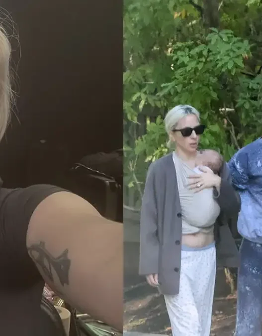 La pop star lady gaga mentre porta il figlio neonato