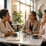 Tre professioniste in un incontro di lavoro focalizzato e collaborativo, simbolo delle alleanze strategiche per la carriera.